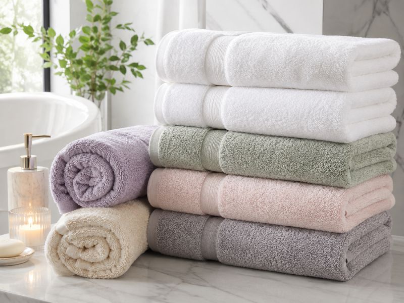 Stacked cotton terry towels woven by AM Textiles